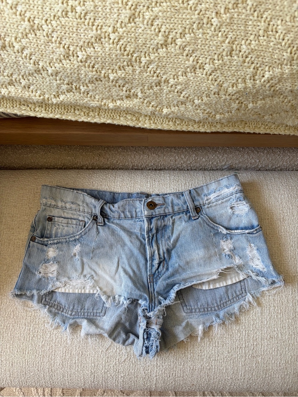 pistola Light Wash Distressed Denim Short Shorts